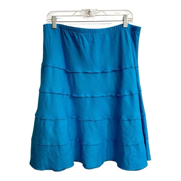 Soft Surroundings Skirt Women XL Petite Blue Tiered Linen A-Line Boho Cottage - Picture 2 of 8